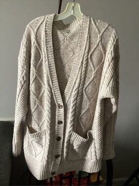 XL 1X J Crew Cotton Blend Cardigan Sweater Cable Knit Cream Ivory White